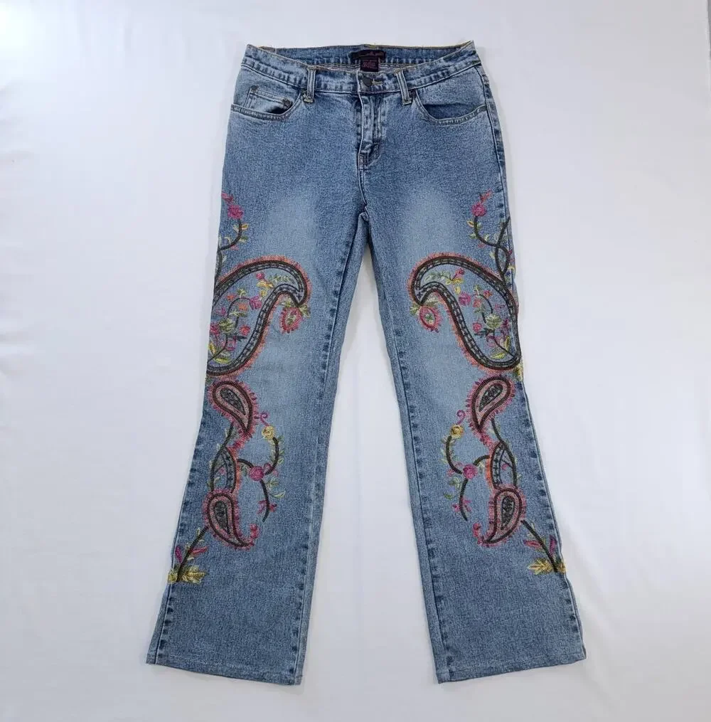 Willi Smith Jeans Womens 4 Paisley Floral Embroidered Bootcut Y2K Boho Acid Wash